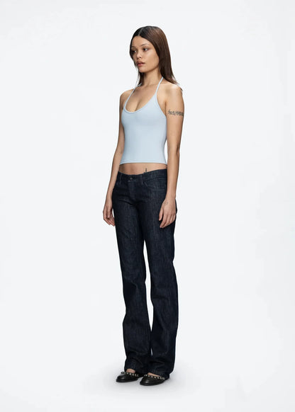 Tank Baby Blue Thin Strap Halter Small U-Neck Vest White Sexy Women's Summer Short Top