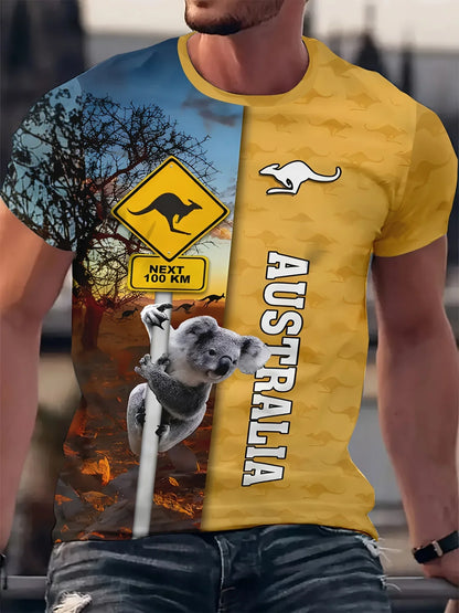 Men's T-Shirt Australia Flag Kangaroo Graphic 3D Printed T-shirts Casual Short Sleeve Tee For Unisex Oversized Clothing Men Tops