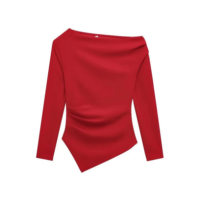 Asymmetric Ruched Off-Shoulder Blouse – Slim Fit Women’s Top