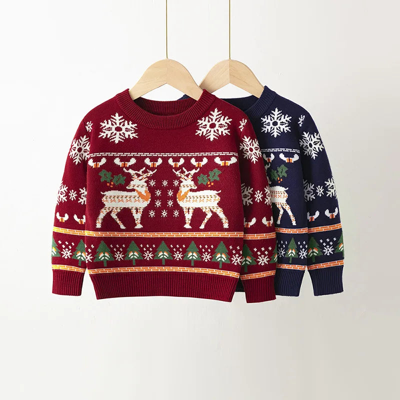 2025 Christmas Sweatshirts Winter Boy Girl Print Knit Sweater Pullover Cotton Clothes Autumn Kids Slouchy Soft Clothing Knitwear