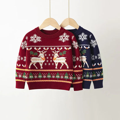 2025 Christmas Sweatshirts Winter Boy Girl Print Knit Sweater Pullover Cotton Clothes Autumn Kids Slouchy Soft Clothing Knitwear
