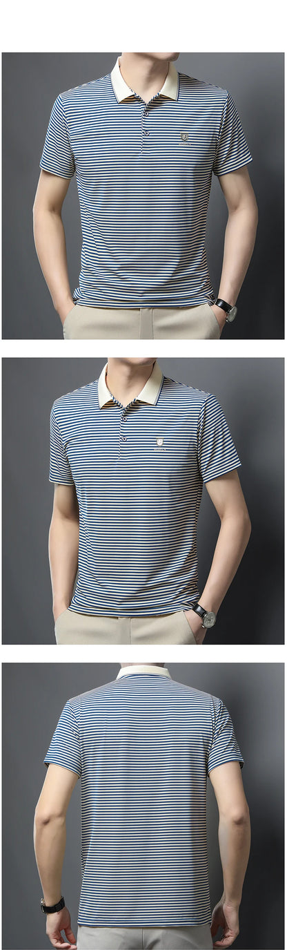 Breathable Cotton Men’s Polo Shirt – Striped Soft Summer Tee 2025