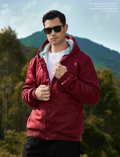 Winter Warm Sherpa Lined Coat for Men Heavyweight Plush Fleece Jackets Outwear Long Sleeve Zip Up Hoodie Sweatshirt Tops Outfits