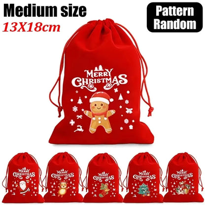 20/1Pcs Red Christmas Velvet Bags Drawstring Santa Gift Pouch Candy Snack Wrapping Bag Christmas Wedding Party Favors Decoration