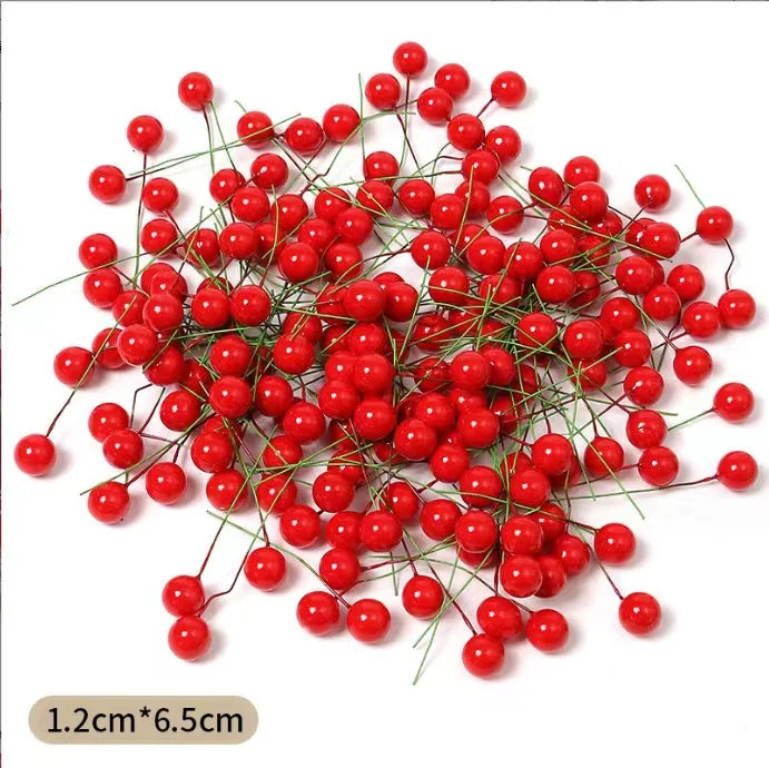 1000/50x Mini Artificial Berries Red Fake Berry Cherry Stamen for Christmas DIY Floral Wreath Ornament New Year Party Home Decor