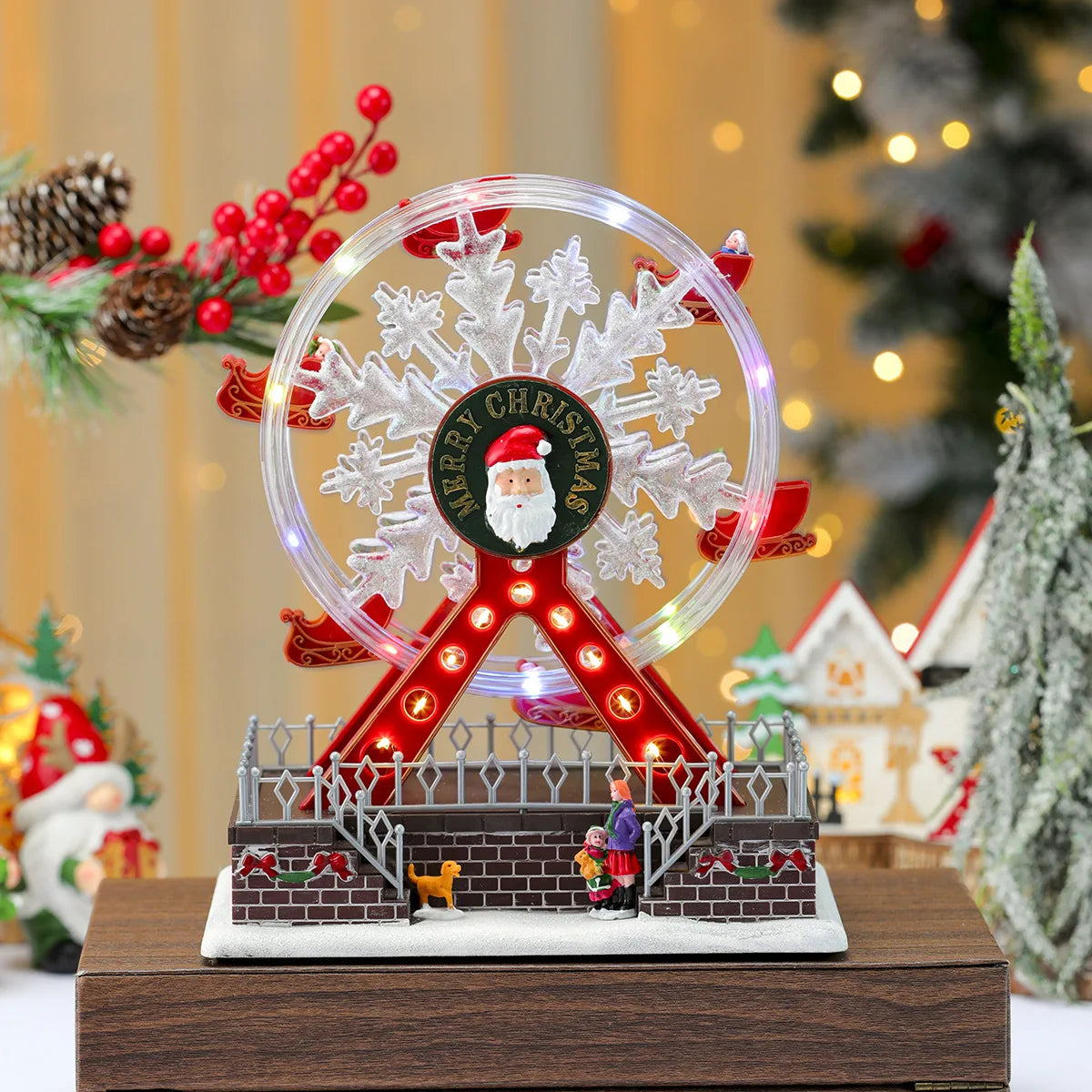 Xmas Santa Claus Spinning Light Up Ferris Wheel Octavo 2025 New Year Christmas Gift Christmas Home Party Decoration Ornament