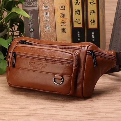 Men Waist Fanny Bags Sling Chest Bag Genuine Leather Casual Fashion Retro Cross body Male Real Cowhide Loop Hip Belt Bum Bag