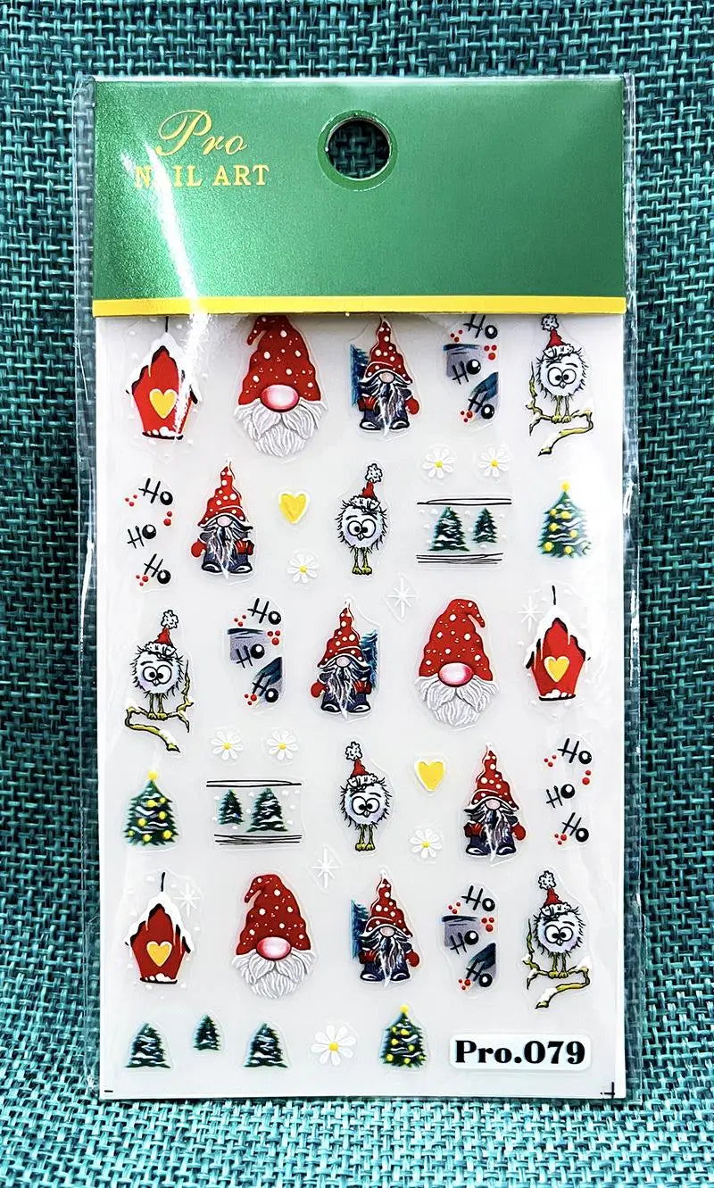 Cute Deer Christmas Nail Stickers 5D Embossed Elk Star Gingerbread Man Snowflake Santa Claus Holly DIY Winter Engraved Manicure*