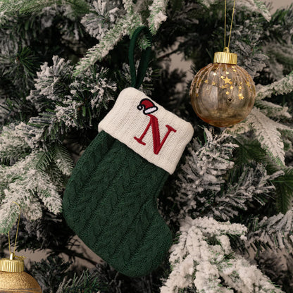 Green A-Z Letter Hanging Christmas Stockings Monogram Knitted Socks Fireplace Christmas Tree Hanging Party Decoration