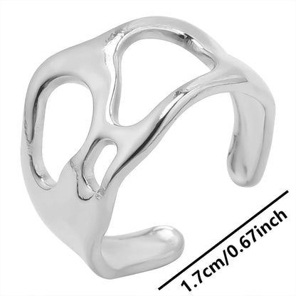 1Pc Stainless Steel Waterproof Women Personality Textured Chunky Open Rings Vintage Hollow Irregular Multi-layer Anillos Jewelry