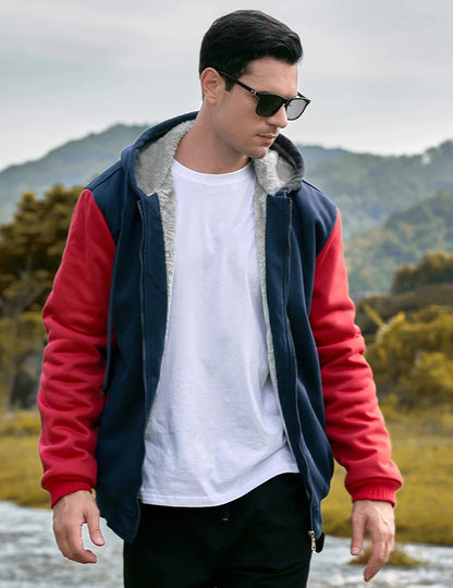 Winter Warm Sherpa Lined Coat for Men Heavyweight Plush Fleece Jackets Outwear Long Sleeve Zip Up Hoodie Sweatshirt Tops Outfits