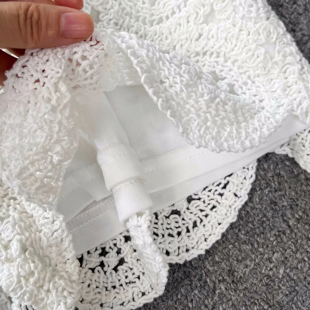 SINGREINY Knit Two Piece Sets Women Summer Vacation Backless Camisole Elastic Waist Shorts Hollow Out Y2K Beach Style Suits