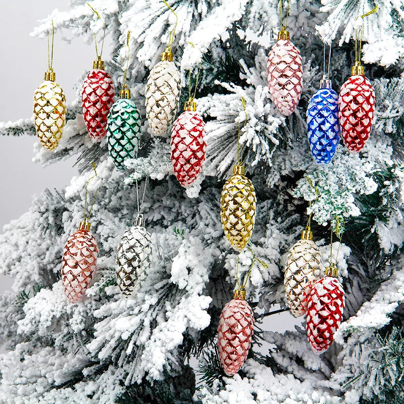 5Pcs Christmas Painted Pine Cone Balls Hanging Pendants Merry Christmas Tree Decoration for Home Xmas Ornament Gift 2024/2025