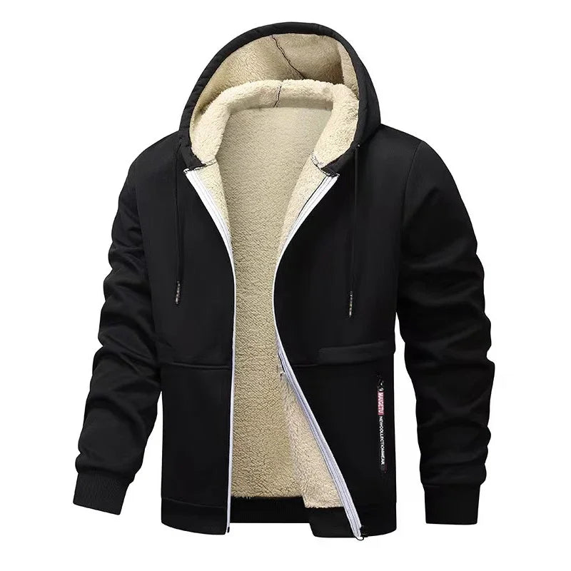 Animal Game Outdoor Hoodies for Men Fleece Ski Jackets Sherpa Lined Climbing Hooded Zipper Jacket Thick Streetwear Cycling Coats