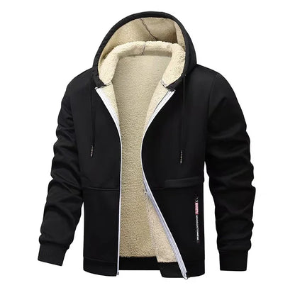 Animal Game Outdoor Hoodies for Men Fleece Ski Jackets Sherpa Lined Climbing Hooded Zipper Jacket Thick Streetwear Cycling Coats