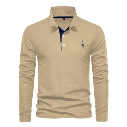 Men’s Deer Embroidery Polo Shirt – Long Sleeve Casual Business Top
