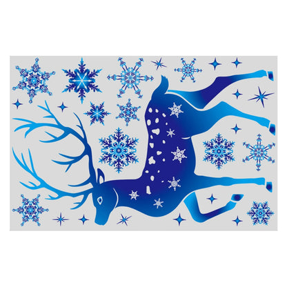Christmas Window Clings Ornament Snowflake Sticker Glass Window Decoration Sticker Christmas Blue Snowflake Elk Wall Sticker