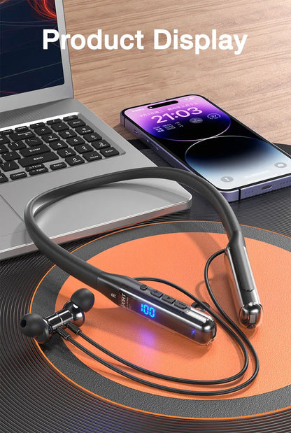 EARDECO Bluetooth 5.3 Neckband Headphones – 80H Battery, Stereo Bass, Mic