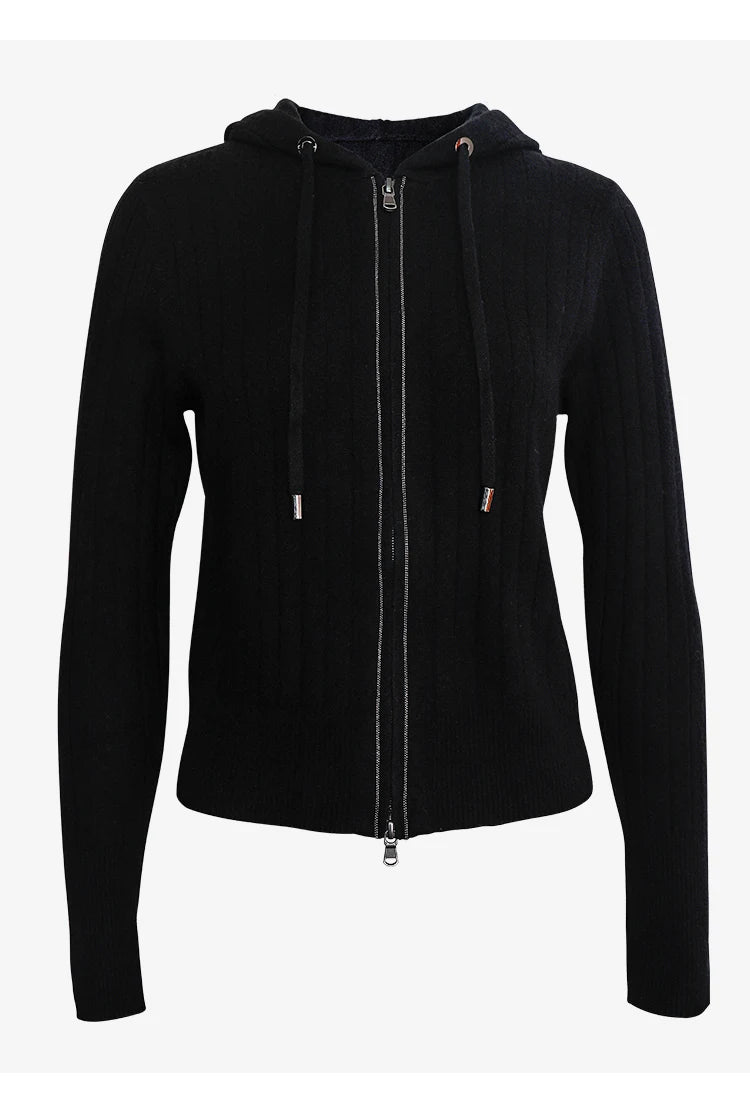 BC839 High-quality luxury brand women's long-sleeved hooded cardigan knitted sweater 94% cashmere