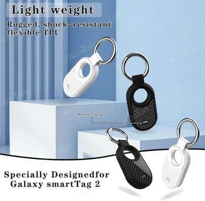Carbon Fiber Style Case For Samsung Galaxy Smart Tag 2 Locator Anti-lost Backpack Keychain TPU Soft Silicone Protect Back Cover