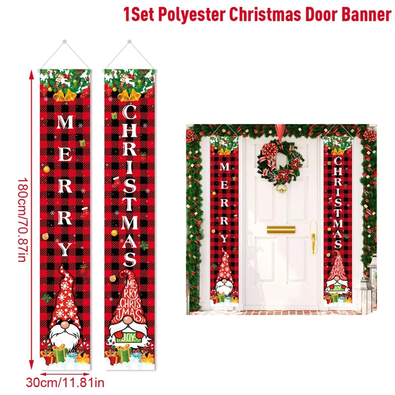 Merry Christmas Door Banner Decoration 2025 Christmas Decor for Home Xmas Hanging Ornaments Navidad Noel Gifts New Year 2026
