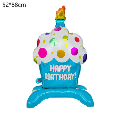Birthday Cake Balloon with Base Standing Foil Balloon Cute Cake Balloon Kids Boy Girl Birthday Party Decor Supplies Baby Shower