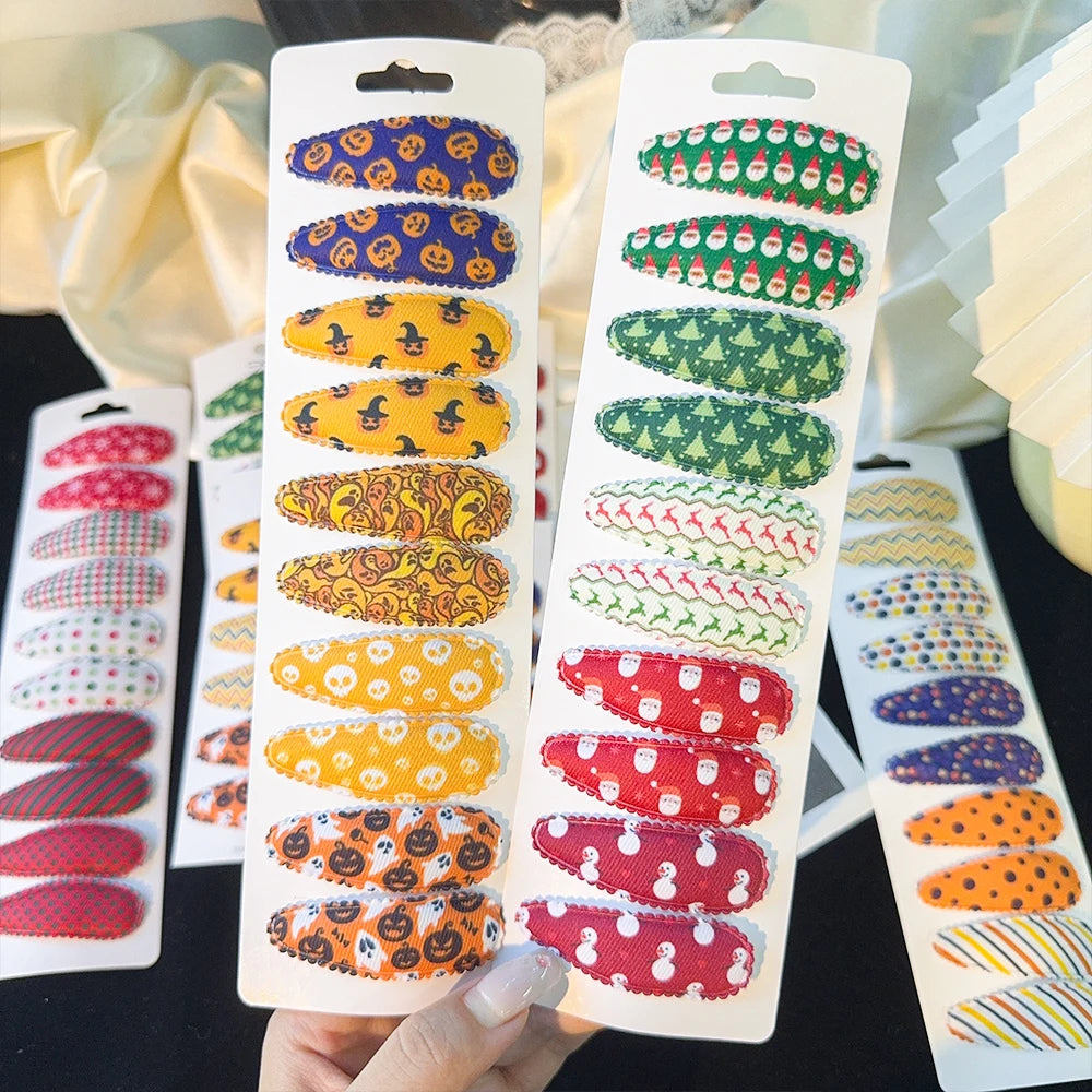 6/10Pcs/Set Cute Children's Halloween Bangs Hair Accessories Girls' Christmas Gifts Featuring Sweet And Non Damaging Hair Clips