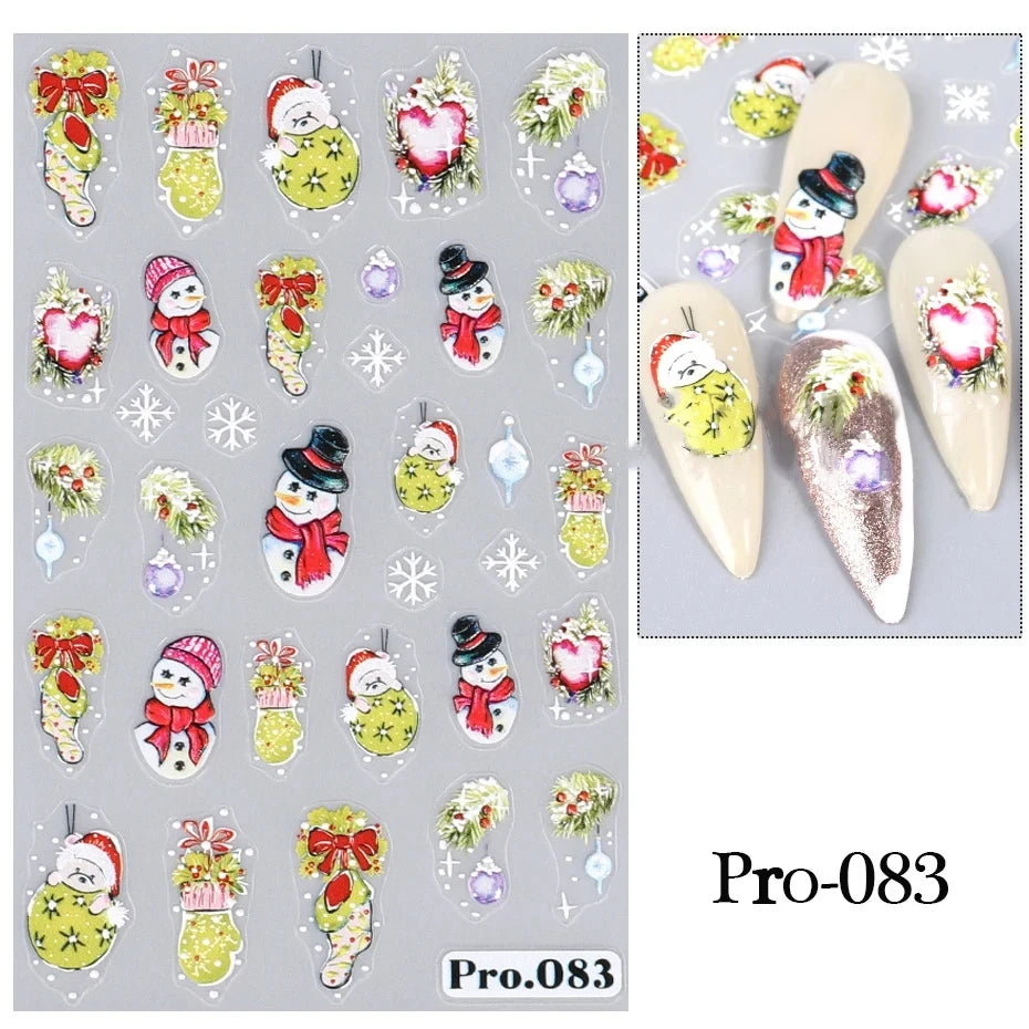 Cute Deer Christmas Nail Stickers 5D Embossed Elk Star Gingerbread Man Snowflake Santa Claus Holly DIY Winter Engraved Manicure*