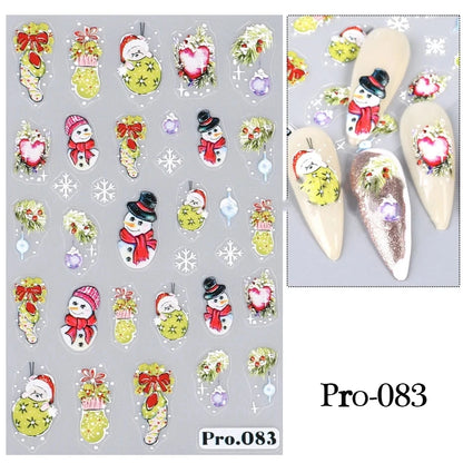 Cute Deer Christmas Nail Stickers 5D Embossed Elk Star Gingerbread Man Snowflake Santa Claus Holly DIY Winter Engraved Manicure*