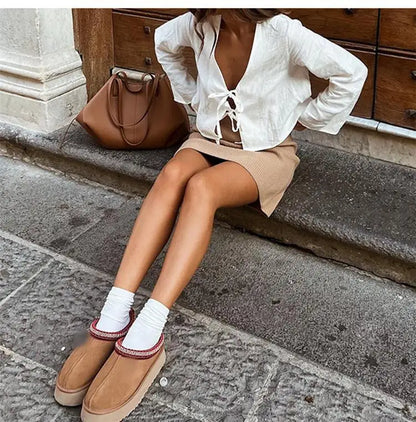 Spring 2025 V-Neck Lace-Up Linen Blouse – Casual Loose Fit