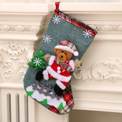 4Pcs Christmas Stockings Set Large Capacity Christmas Ornament Sock Santa Claus/Snowman/Bear/Elk for Home Classroom Party