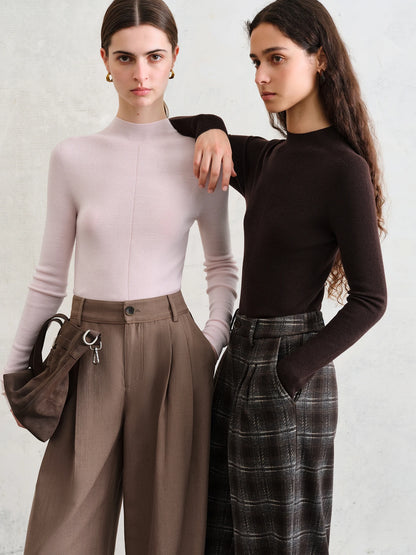 FSLE【Premium Series】German Biella Wool Autumn Super Fine Washable Seamless One-Piece Mock Neck Thermal Base Layer Shirt Women