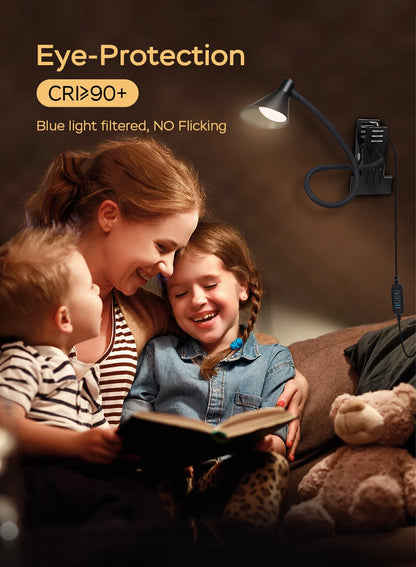 Reading Light, USB Clamp Lamp for ChildReading Book in Bed at Night, LED Small DeskLamp with Adjustable Gooseneck Clip