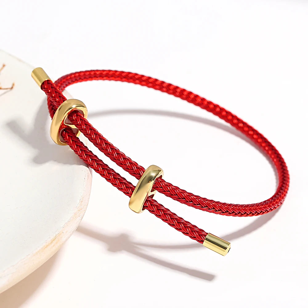 Red String Braided Charm Bracelet – Unisex Adjustable Stainless Steel