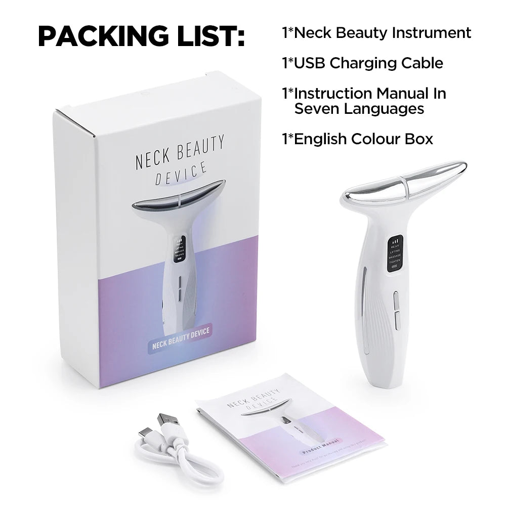 EMS Three Color Light Firming Rejuvenating Neck Beauty Device Skin Ion Importer Facial Lifting Neck Lines Wrinkles Device