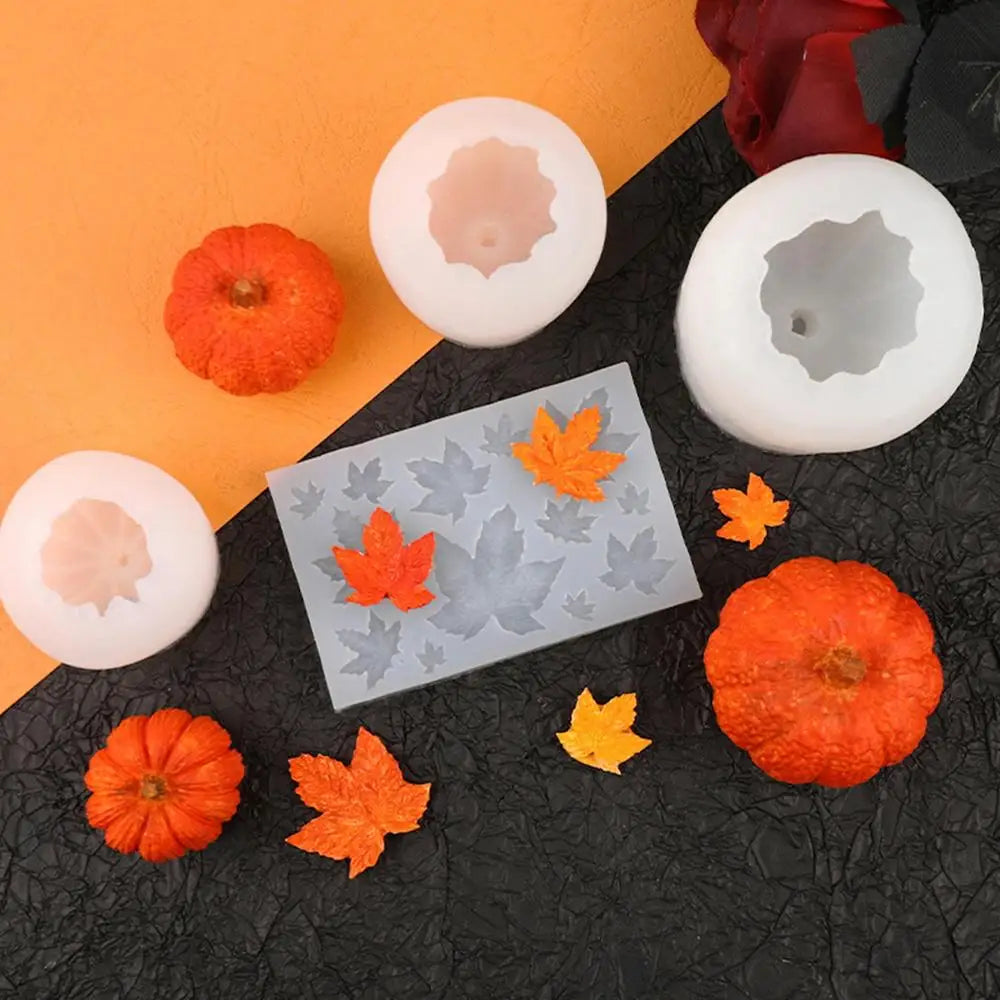 Pumpkin Silicone Molds 3D Pumpkin Maple Leaves Cookie Molds Candle Making Kit Fall Decor Making Accessories for Crafting Baking