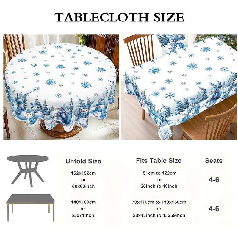 Blue Santa Claus Snowman Christmas Tablecloth Winter Wonderland Table Cover Christmas Decorations for Home 2025 Navidad Gifts