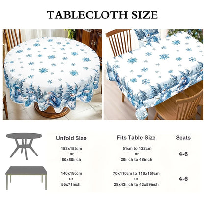 Blue Santa Claus Snowman Christmas Tablecloth Winter Wonderland Table Cover Christmas Decorations for Home 2025 Navidad Gifts