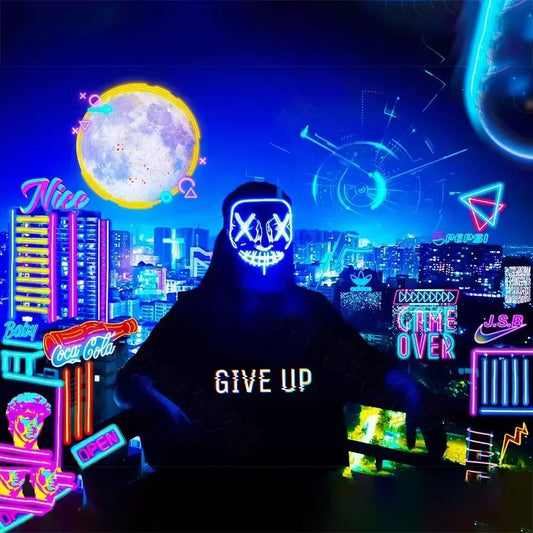 LED Halloween Mask Glow in The Dark Scary Terror Face Cover Bright Scream Light Up Costume for Men Carnival Party