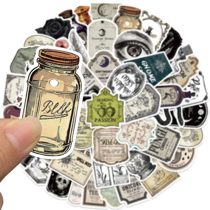 10/50/100pcs Halloween Vintage Potion  Bottle Labels Stickers Retro Horror Gothic Decals Suitcase Scrapbooking Laptop Sticker