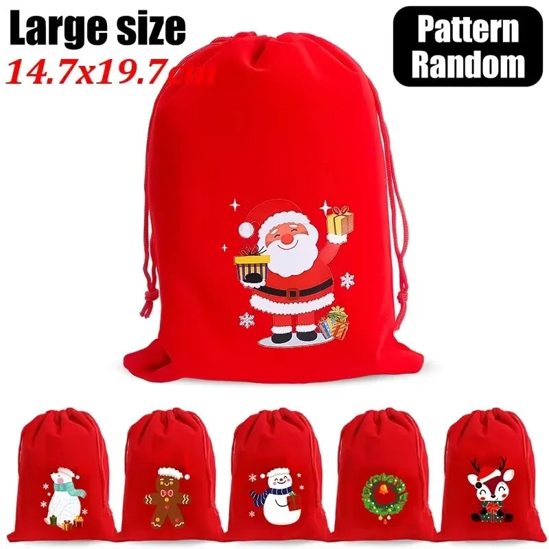 1/30pcs Christmas Gift Bags Red Velvet Drawstring Pouch Bulk Santa Candy Packaging Snack Wrapping Bag Wedding Party Favors Decor