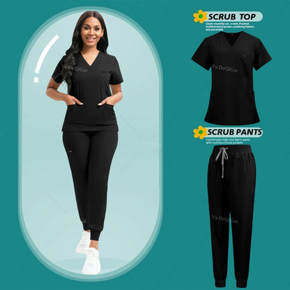 Women's Stretch Scrub Set – V-Neck Top & Jogger Pants