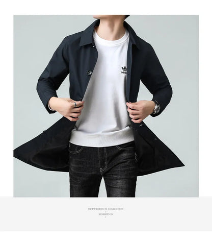 Top Quality Korean New Brand Casual Fashion Long Men Trench Coat  Windbreaker Overcoat Slim Fit Long Jacket Men Clothing