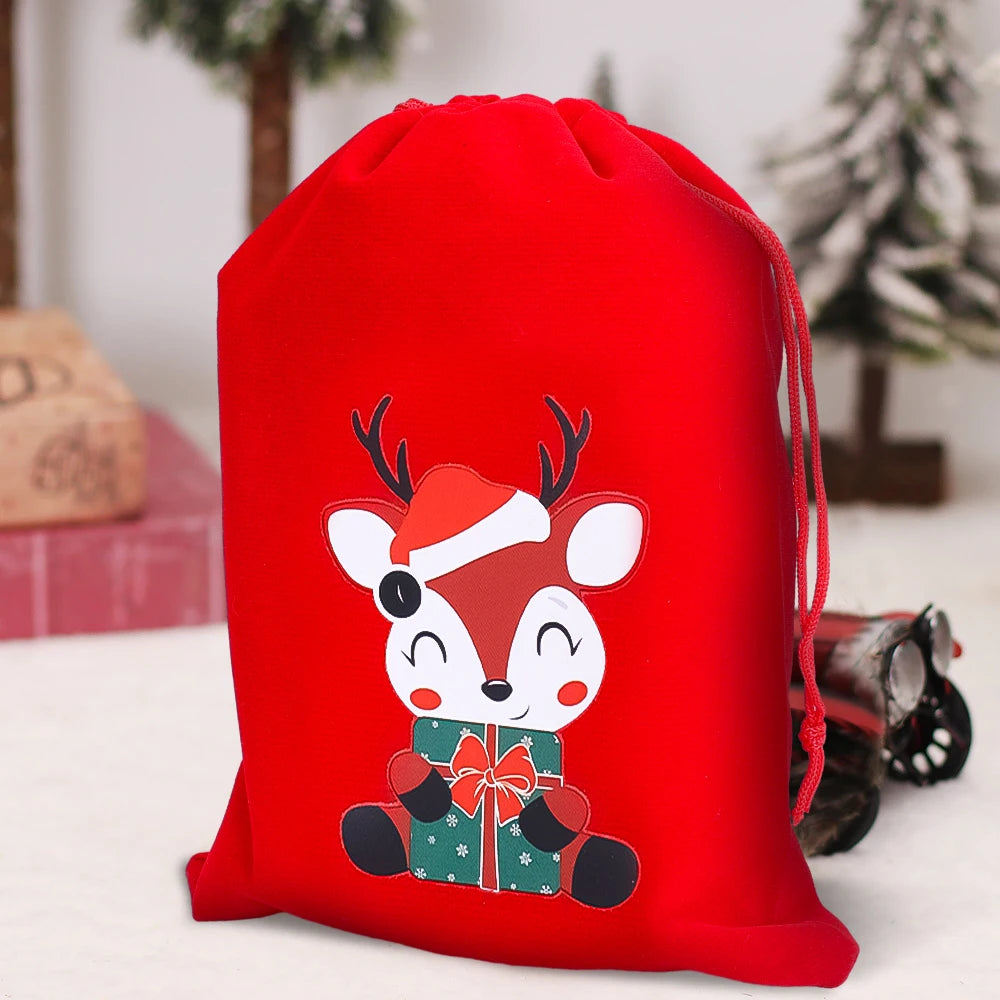 1/30pcs Christmas Gift Bags Red Velvet Drawstring Pouch Bulk Santa Candy Packaging Snack Wrapping Bag Wedding Party Favors Decor