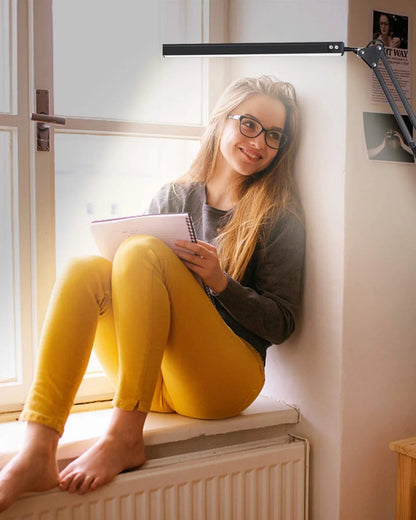 10W LED Desk Lamp with Clamp Swing Arm Eye-Caring Dimmable Desk Light 10 Brightness Levels 3 Modes USB Charging