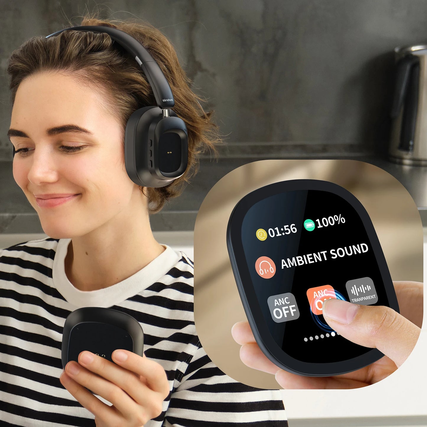 Siindoo JH-ANC930Plus Hybrid Wireless Headphone, Active Noise Cancelling Headphones With Multi Magnetic Touch Control LED Screen