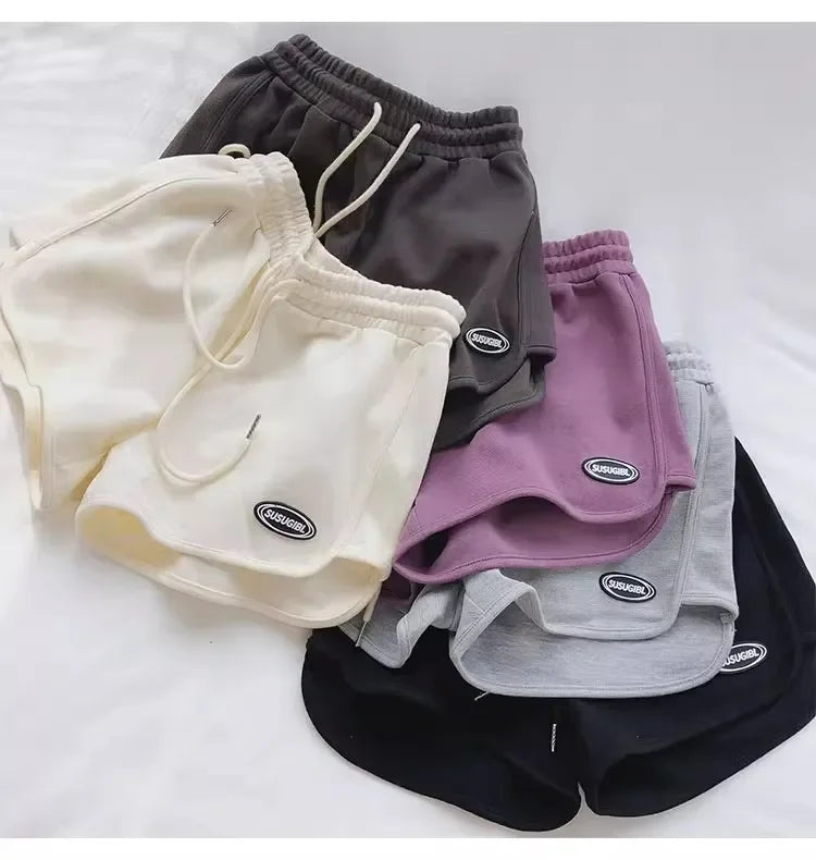Women Casual Loose Drawstring Sports Shorts Elastic High Waist Fitness Running A-line Shorts Basic Yoga Wide Leg Trousers Summer