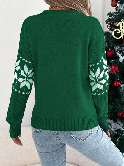 Christmas Woman Sweater Autumn Winter 2025 Casual Contrast Color Snowflake Pattern Knitted Tops Round Neck Long Sleeved Pullover