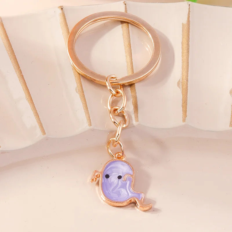 Aihua Gold Color Fashion Halloween Keychain Enamel Creepy Ghost Spider Mummy Pumpkin Keychains Keyring for Women Halloween Night