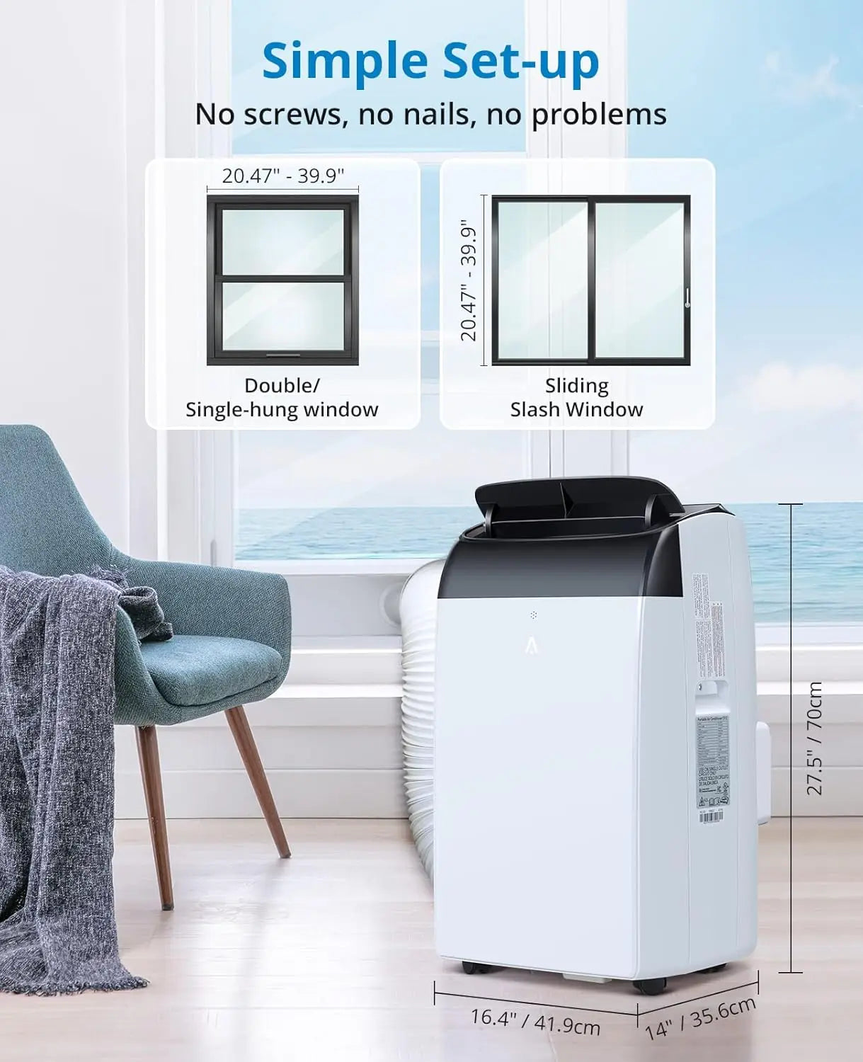 14000 BTU Portable Air Conditioners, 3-In-1 Free Standing Cooling AC Unit With Fan, Dehumidifier, Remote Control, Sleep Mode